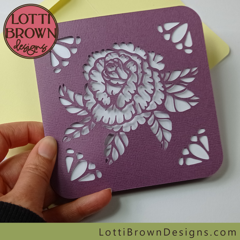 Rose card cut file in purple