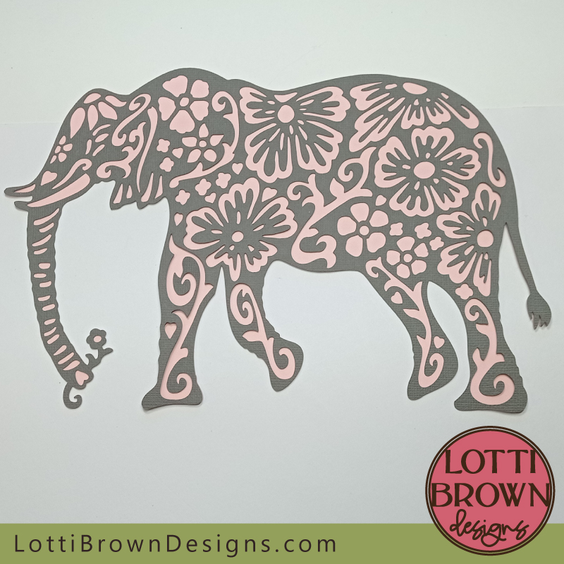 Pink floral elephant papercut template