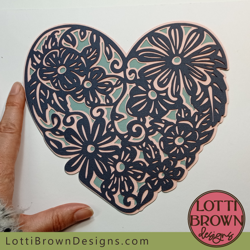 Swirly floral heart papercut template