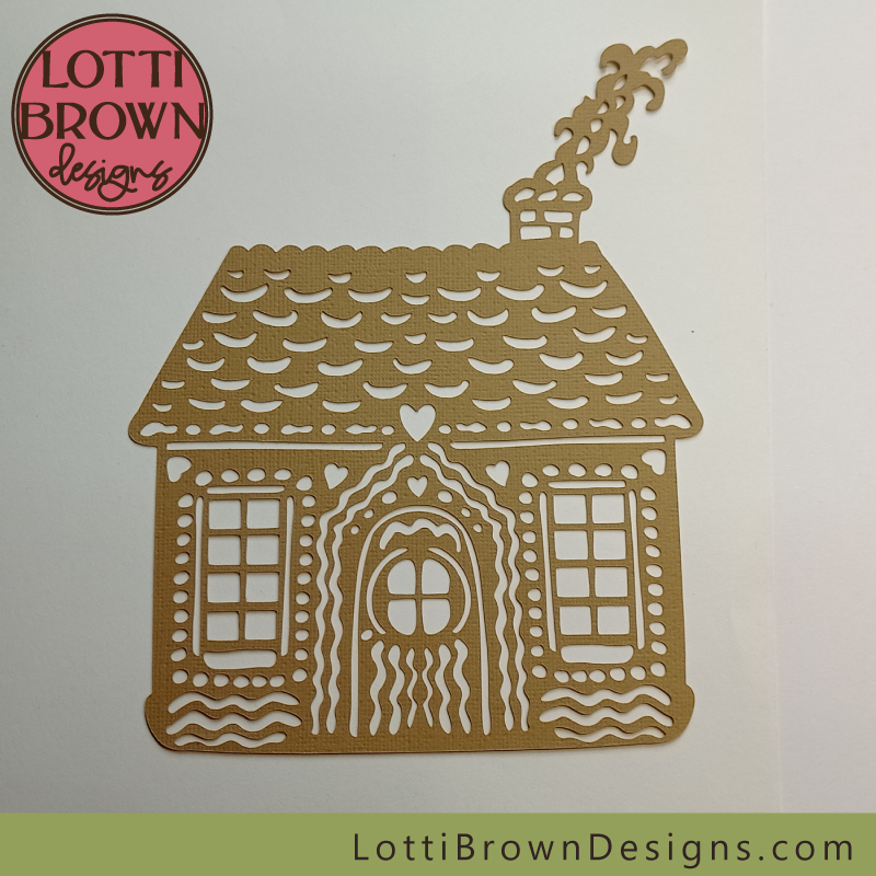 Gingerbread house cut in biscuit-coloured cardstock by Sizzix