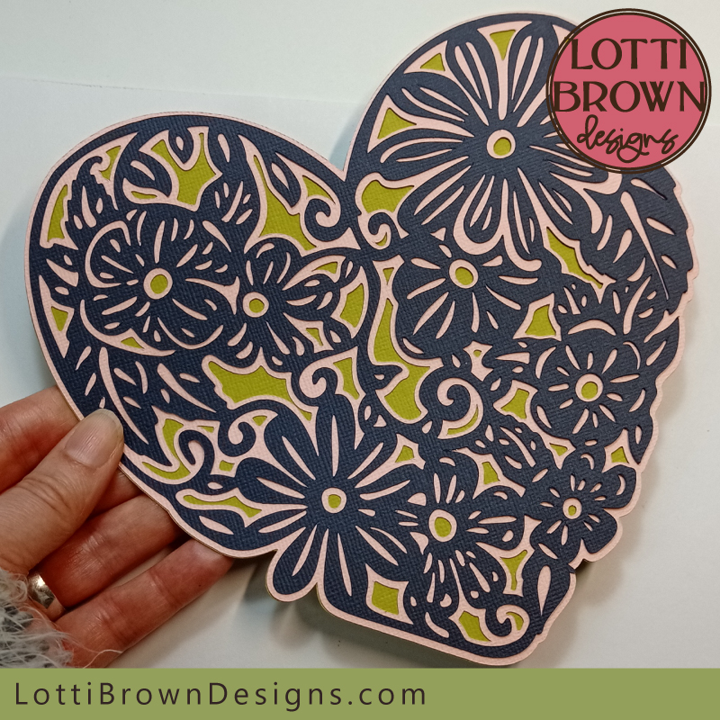 Pink and green swirly floral heart design
