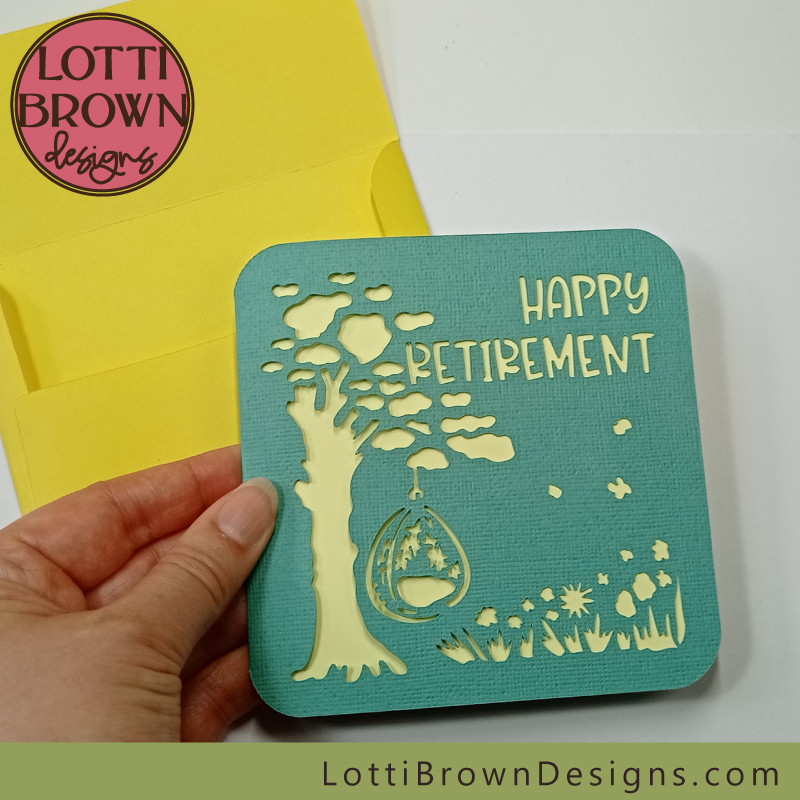 Retirement card Cricut idea in teal and yellow