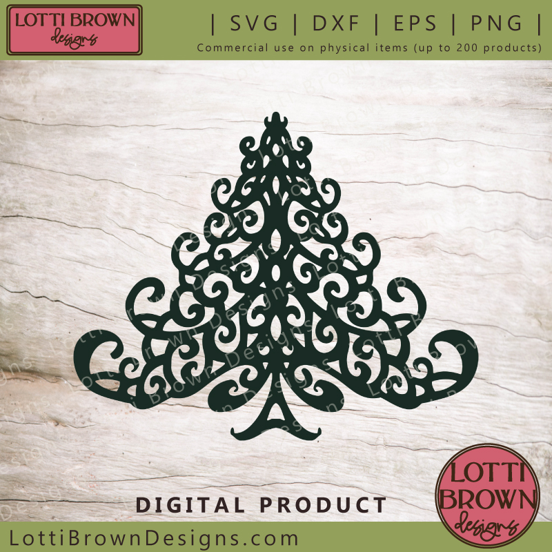 Pretty swirly Xmas tree SVG template - ideal for Christmas crafting with your cutting machine...