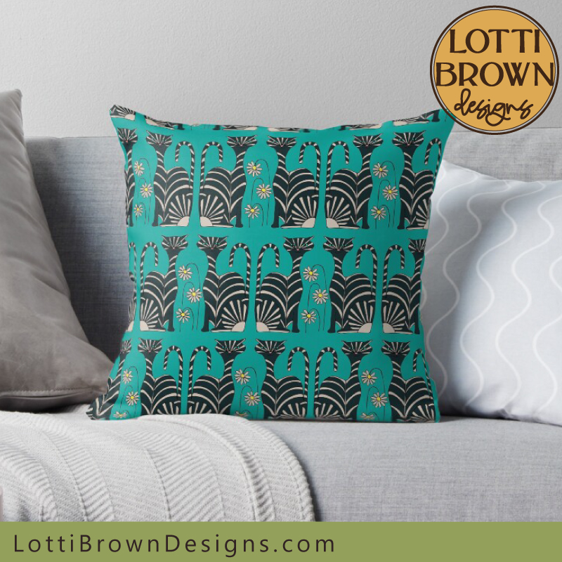 Teal and black cat cushion