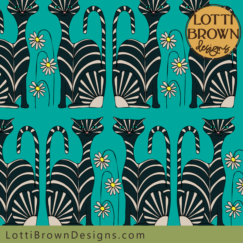 Teal and black cat pattern detail