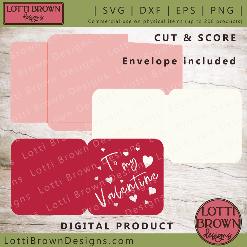 Valentine card SVG, DXF, EPS, PNG for Cricut and similar cutting machines - 'cut and score'
