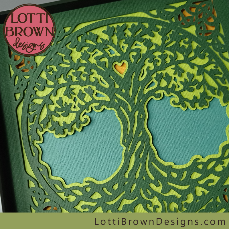 Green and blue tree of life shadow box project for Cricut