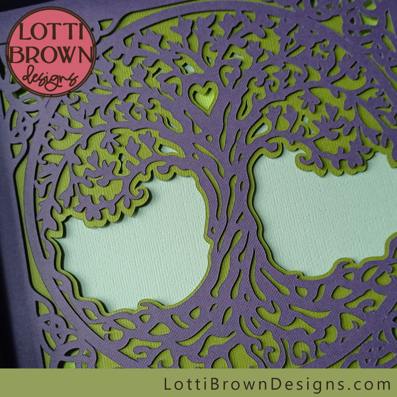 Purple and green tree of life layered cardstock Cricut project