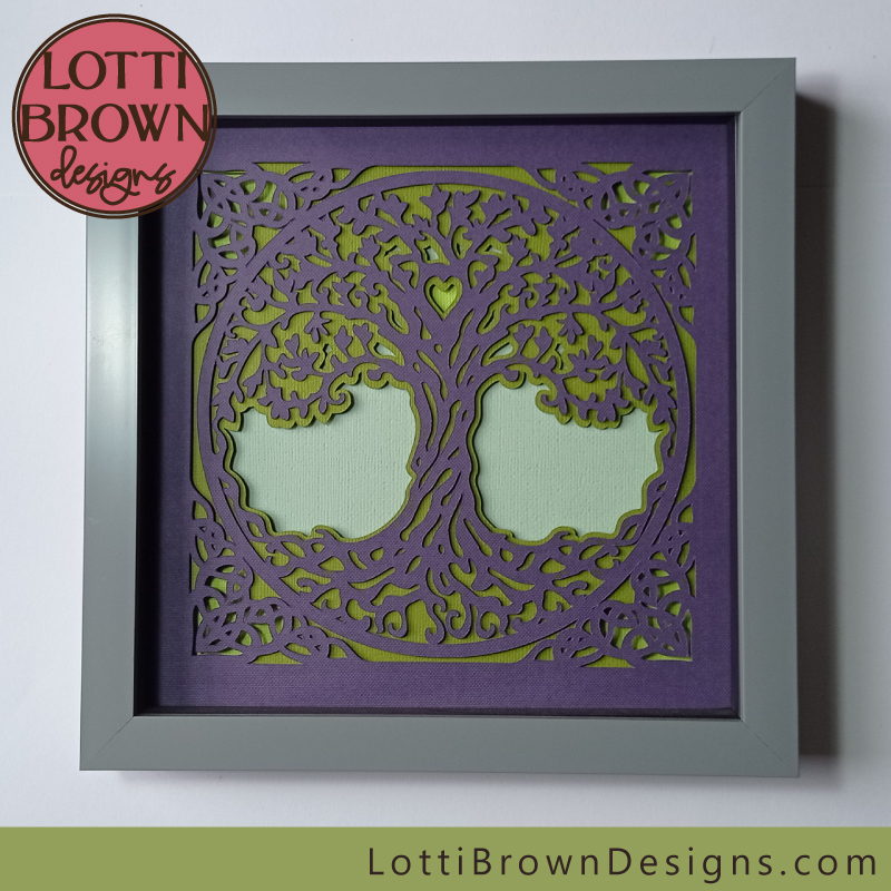 Purple and green tree of life shadow box template