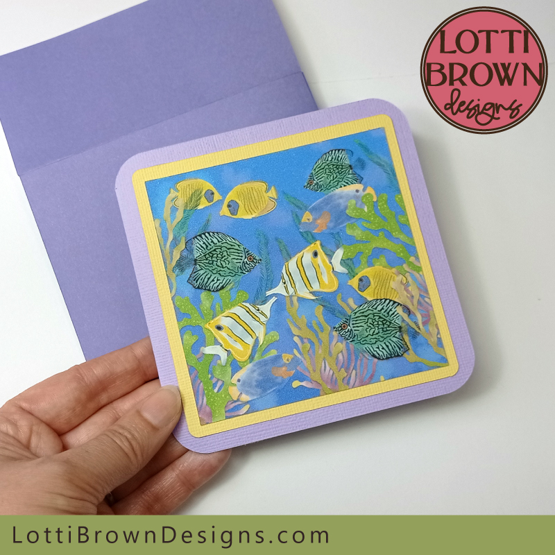 Pretty purple and yellow tropical fish card