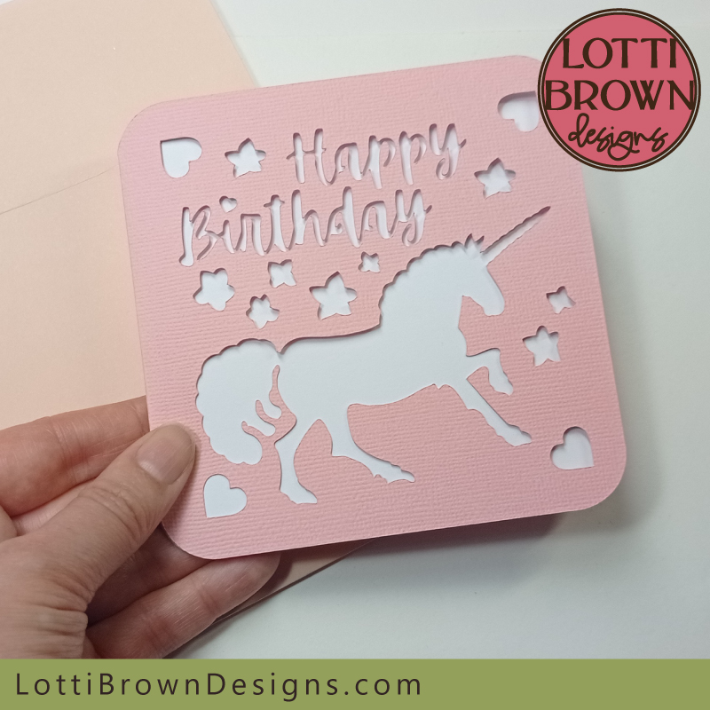 Pink unicorn birthday card SVG