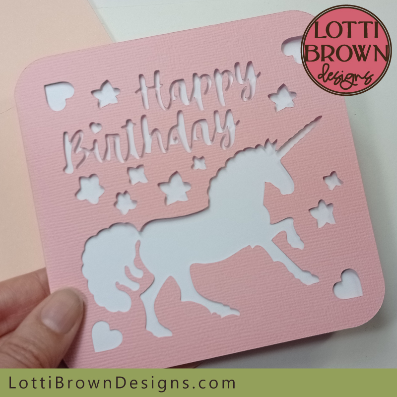 Unicorn birthday card papercut template