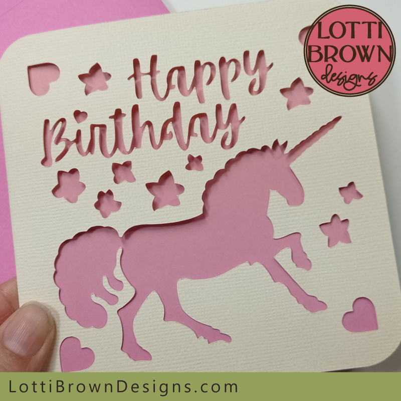 Unicorn birthday card SVG template