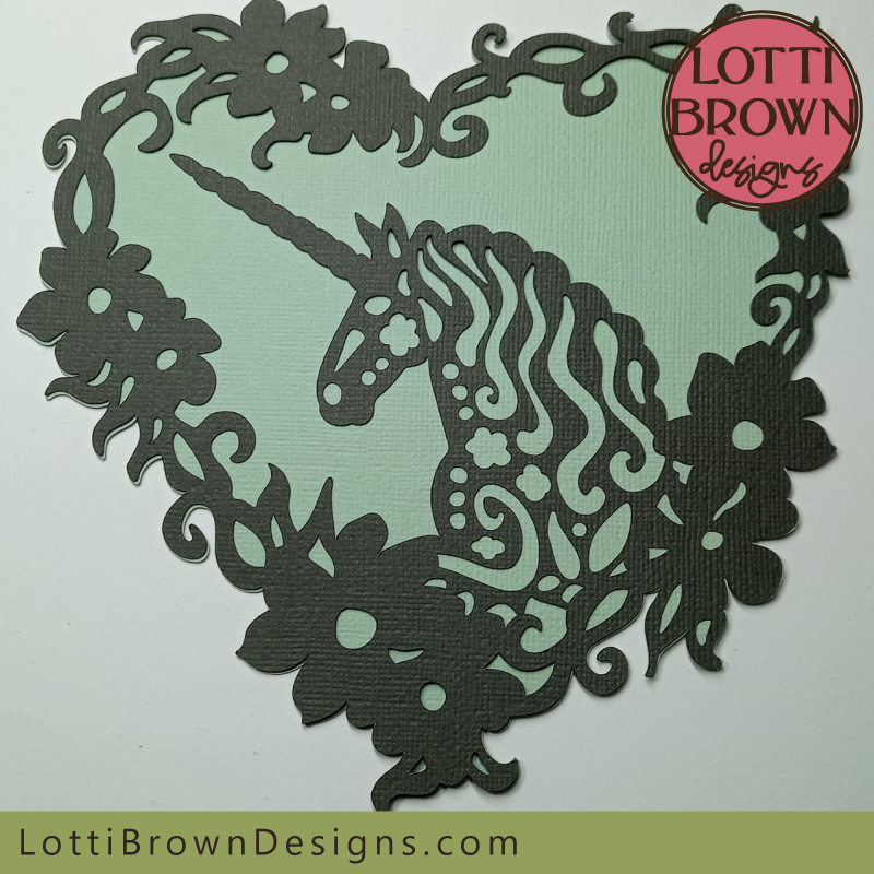 Floral unicorn heart cut file