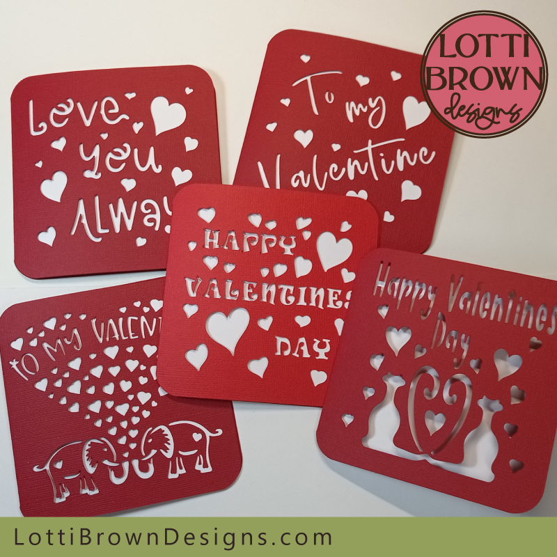 Templates for Valentine card making ideas for Cricut and similar cutting machines - easy to make cards with modern designs in a variety of styles...