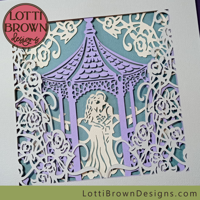Intricate papercut detail of the wedding shadow box layered cardstock project