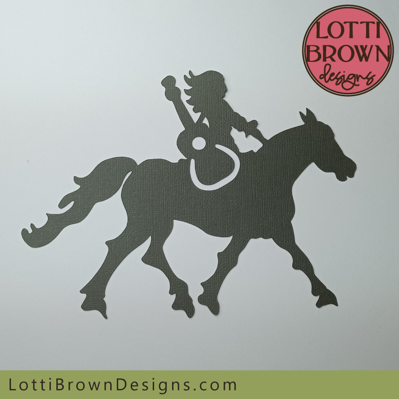 Simple cowgirl SVG file - Western horse with a cowgirl riding with a guitar - SVG, DXF, EPS, PNG...