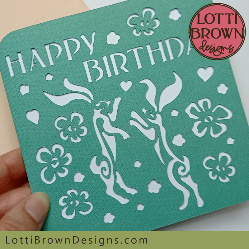 Beautiful hares/bunnies birthday card for Cricut