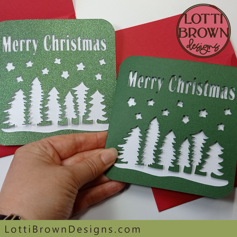 Fir trees winter scene Christmas card template