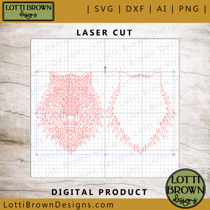 Wolf laser cut SVG design set up to cut in two layers