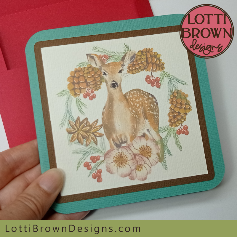 Woodland deer Christmas card template