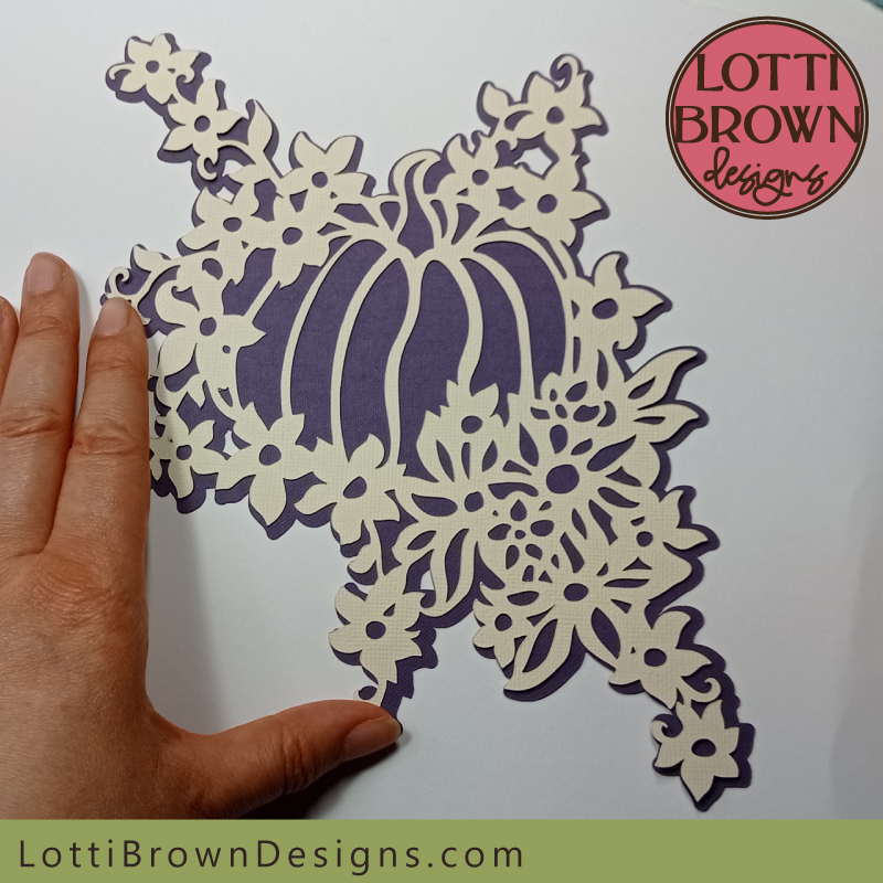 Simple floral pumpkin SVG template with two layers - purple and cream