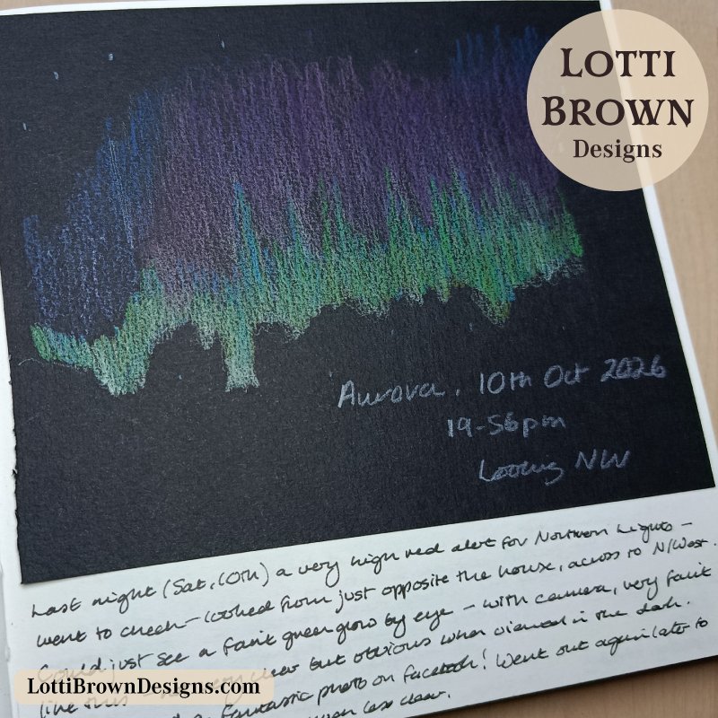 Aurora sketched in metallic coloured pencils in my nature journal