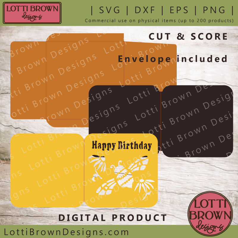 Bee card SVG, DXF, EPS, PNG - cut and score project for Cricut and other cutting machines