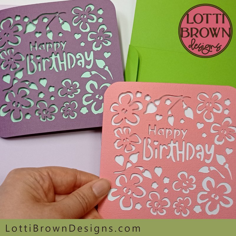 Pretty, floral birthday card template for Cricut and other cutting machines - SVG, PNG, DXF, EPS file formats to download and make at home...