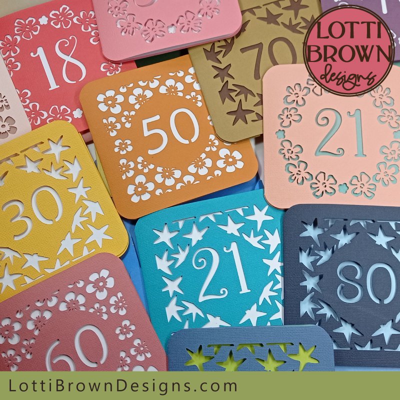 Birthday card SVGs for ages - 18 to 80