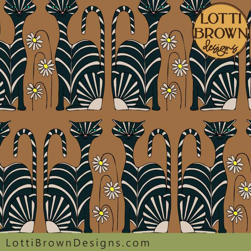 Black cat pattern fabric in tan