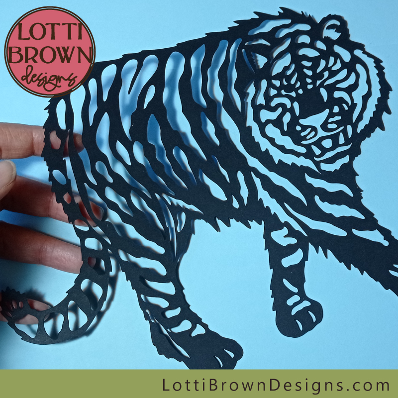 Tiger papercut black craft card
