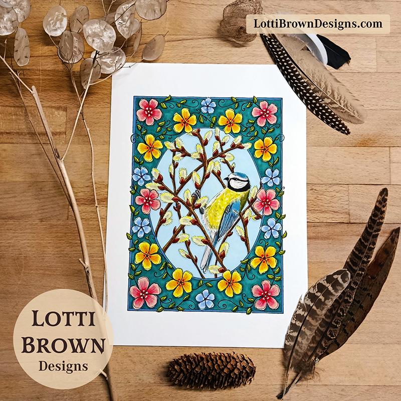 Blue tit art print - from my own hand-drawn artwork