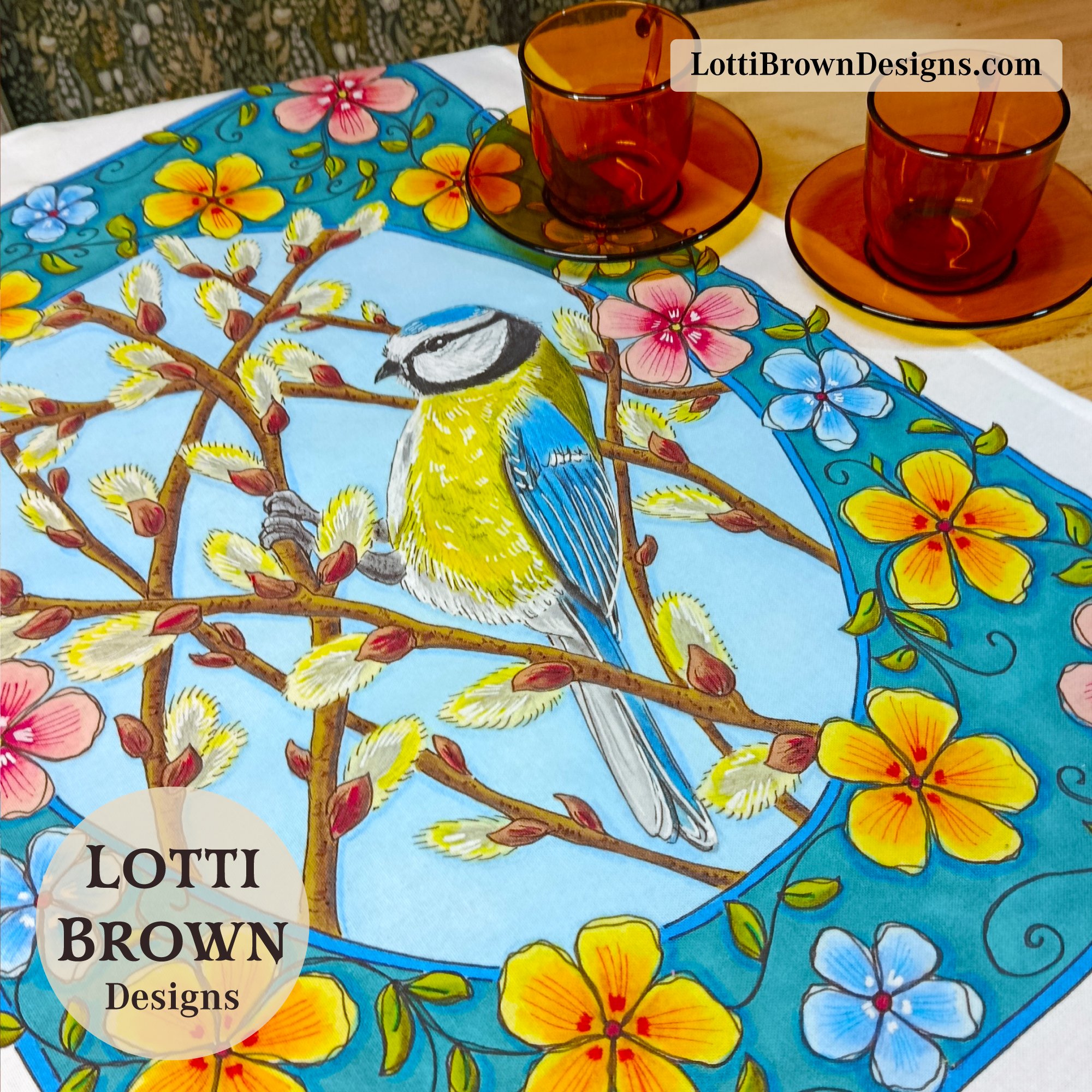 Blue tit tea towel
