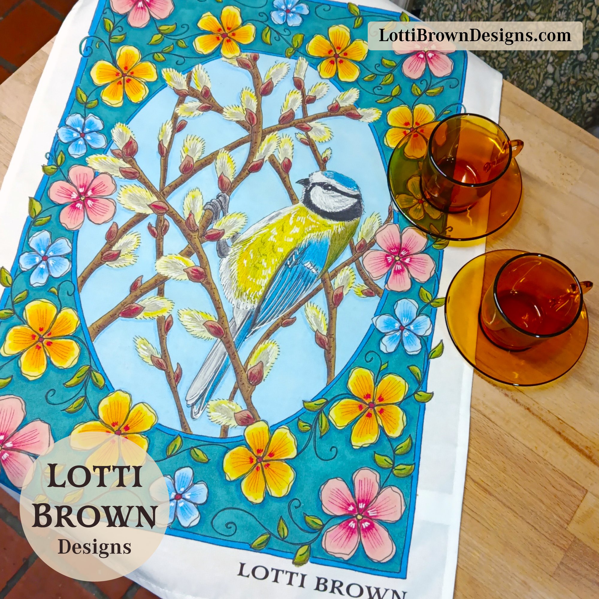 Blue tit tea towel 13