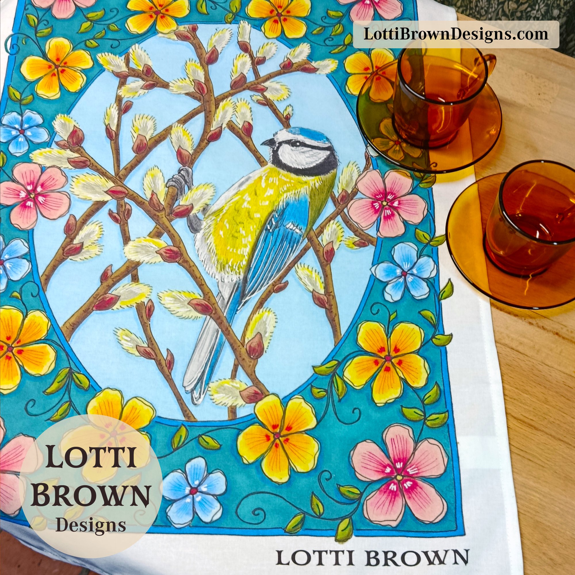Blue tit tea towel