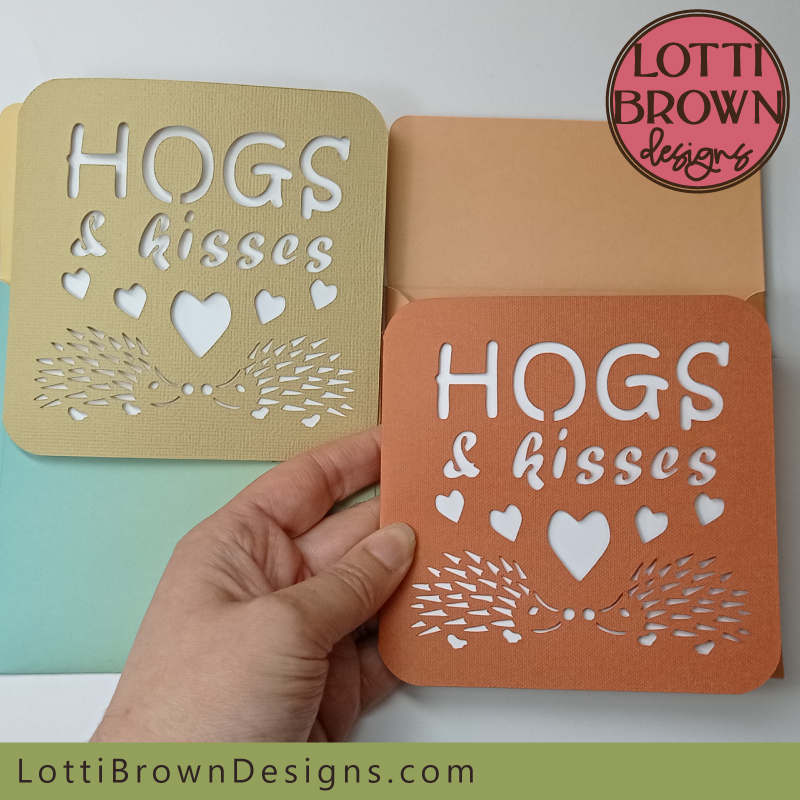 Cute anniversary card SVG template with 'Hogs & Kisses' hedgehogs design - ideal for anniversary, Valentines, birthdays, or just to send your love...