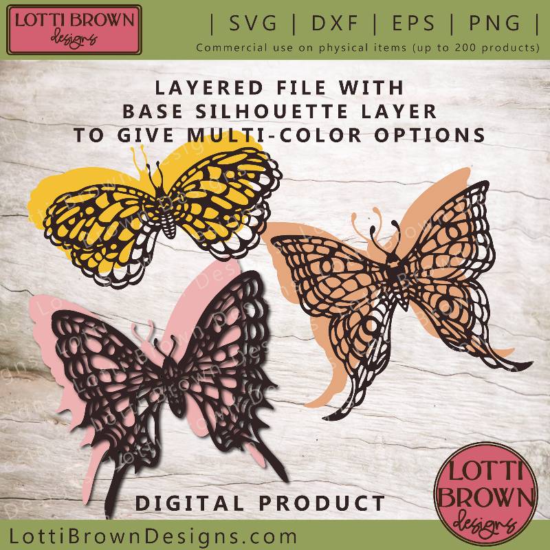 Butterfly SVG file bundle showing two layers