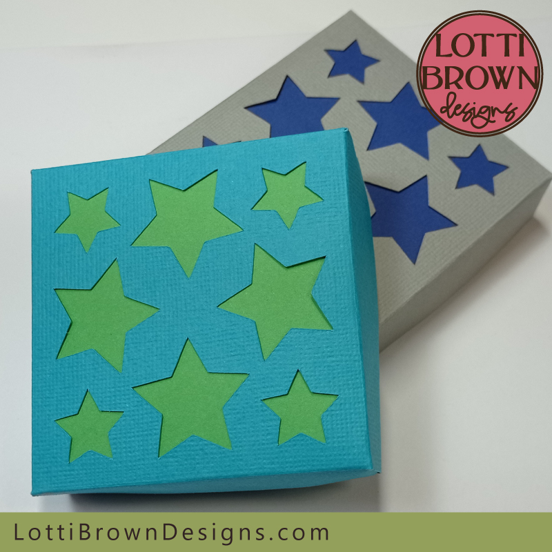 Fun stars design cardstock gift box template to make with your Cricut or similar cutting machine or make by hand...
