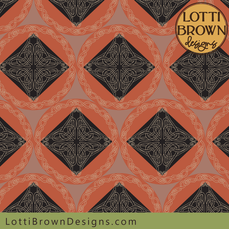 Celtic knotwork wallpaper and fabric pattern in brick tones