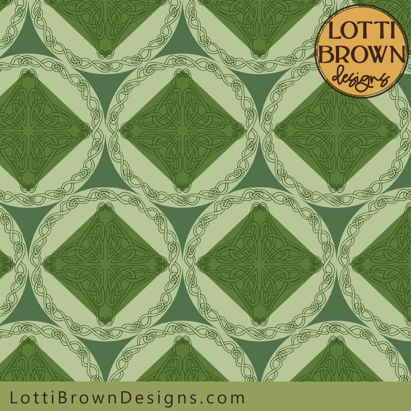 Celtic knotwork pattern wallpaper and fabric pattern in greens