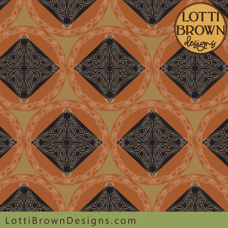 Celtic knotwork pattern wallpaper and fabric pattern in warm neutral tones