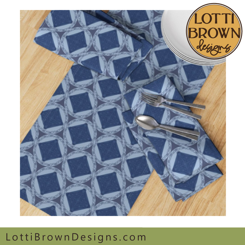 Celtic design fabric in blue