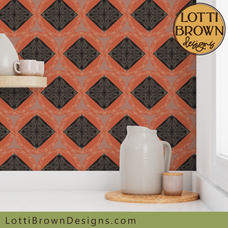 Celtic design wallpaper in brick tones
