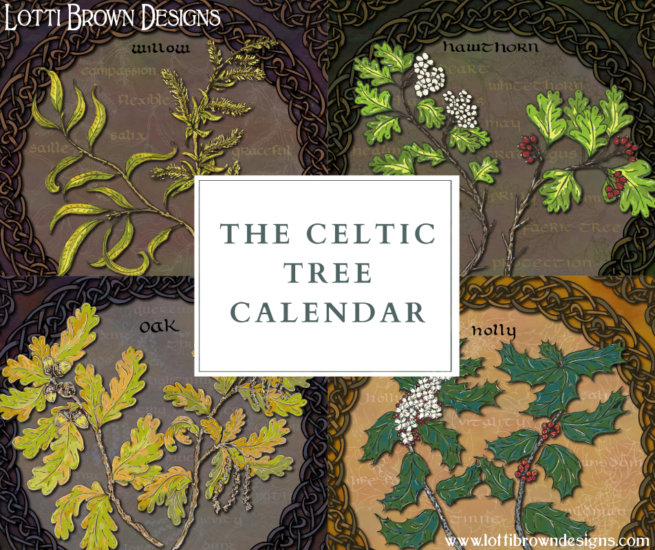 Celtic tree calendar art by Lotti Brown