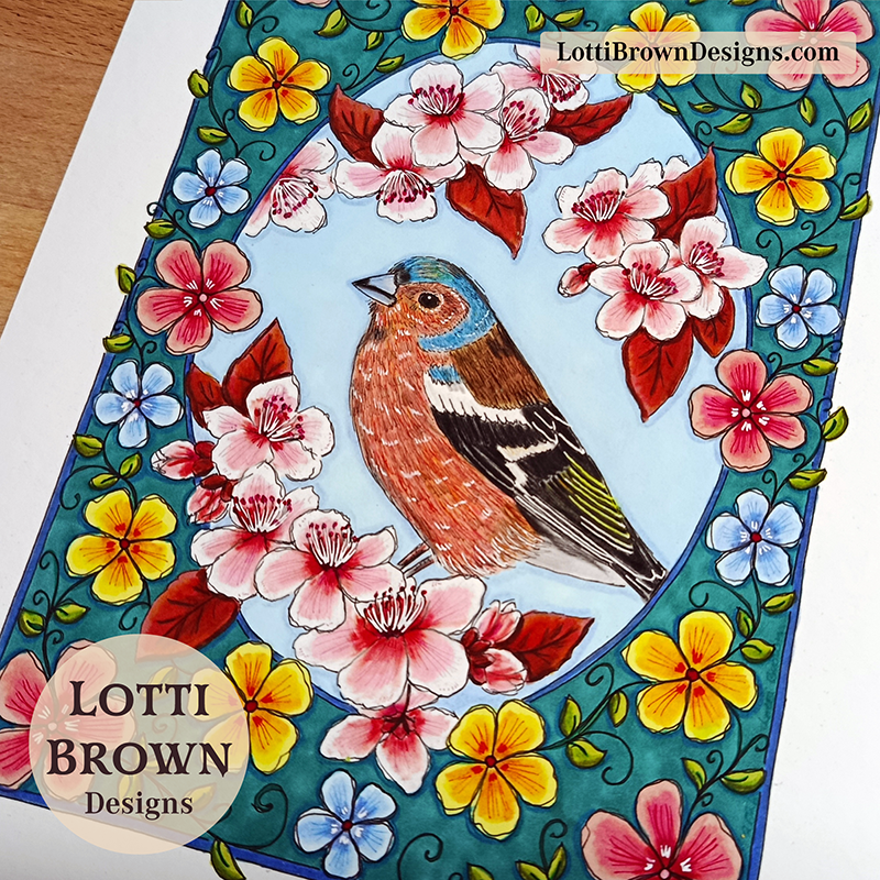 Chaffinch and Spring blossoms art print