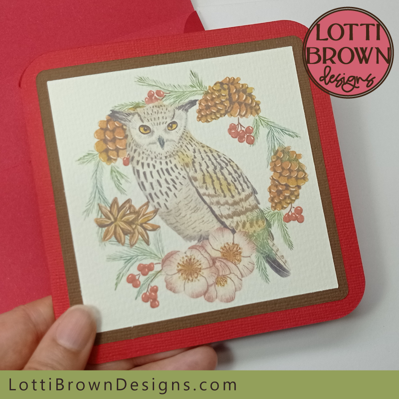 Owl print and cut Christmas card template