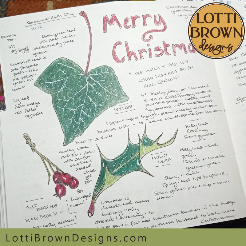 Christmas nature journal page