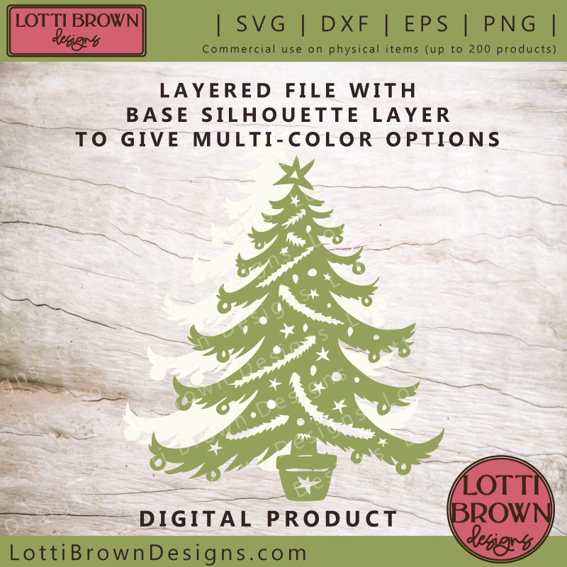 Traditional Christmas tree SVG file showing two layers