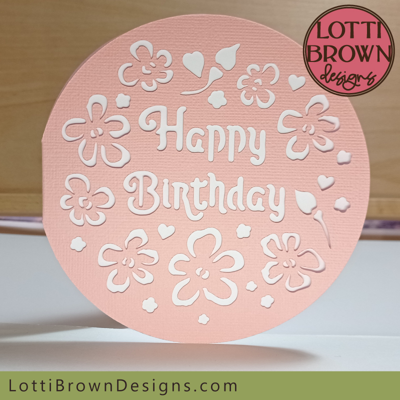 Floral circular birthday card template for Cricut